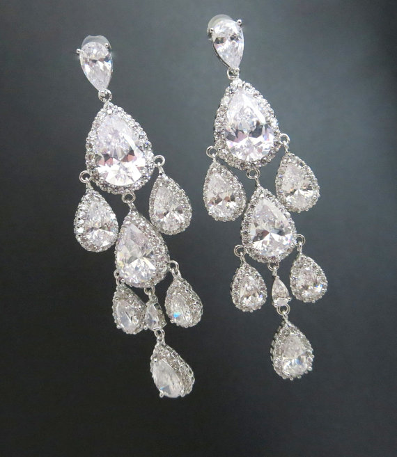Mariage - Crystal Wedding earrings, Crystal Bridal earrings, Chandelier earrings, Teardrop crystal earrings, Wedding jewelry, Bridesmaid earrings