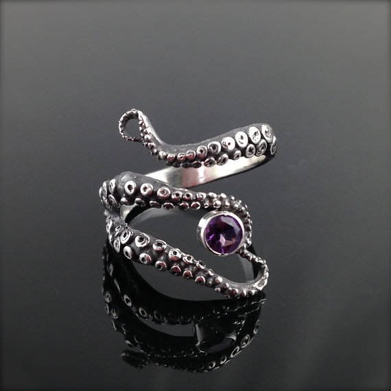 Mariage - Cleo SaLE!  - WIcked Tentacle Ring with Amethyst, Wedding Band, Engagement Ring, Occasion