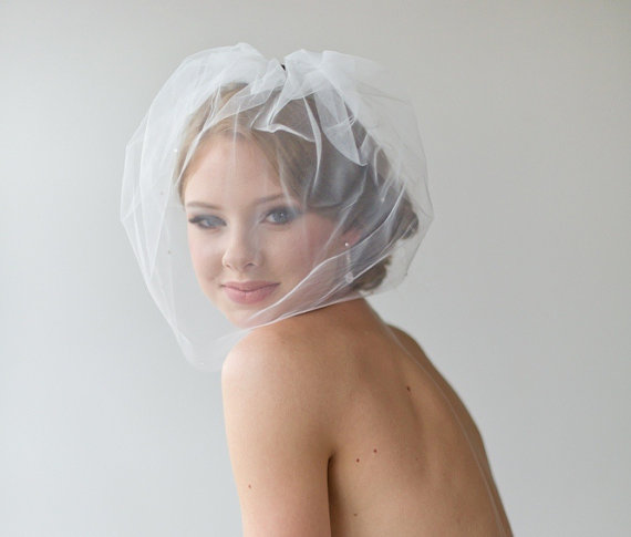Wedding - Birdcage Veil, Wedding Veil, Illusion Birdcage Veil,  Bridal Veil with Rhinestones, Short Veil, 18" Visor Veil