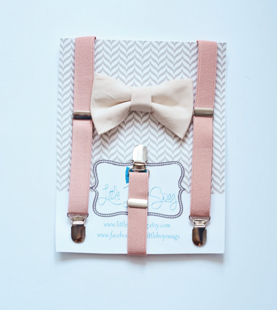 Mariage - Blush Suspenders and Nude Bow Tie for Boys..Ring Bearer Suspenders..Accessories for Little Boys.Boy Swag..Blush Nude Wedding..Baby Boy Suit