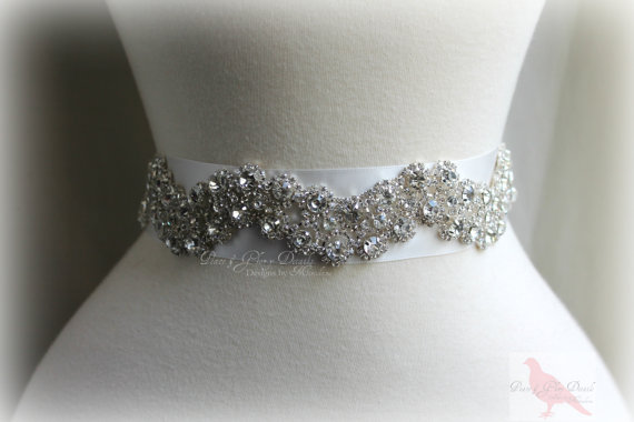 Hochzeit - Bridal Crystal Sash Belt - Wedding Sash -Glass Rhinestones - Vintage Glamour Wedding