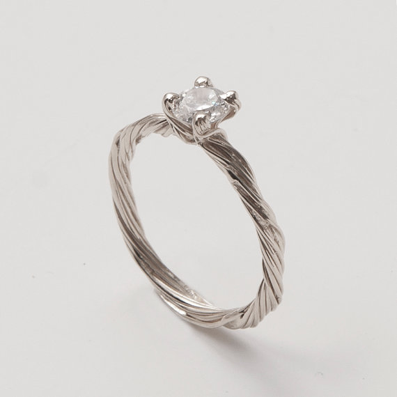 Wedding - Twig Engagement Ring - 14K White Gold and Diamond engagement ring, engagement ring, leaf ring, filigree, antique, art nouveau, vintage
