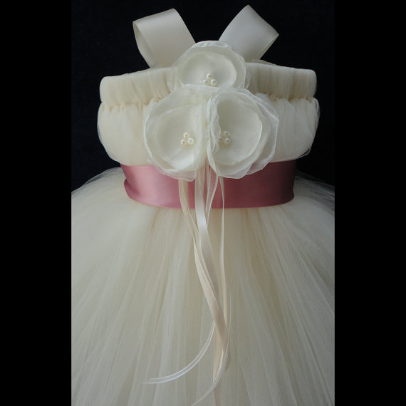 Hochzeit - Dusty Rose and Ivory Flower Girl Dress