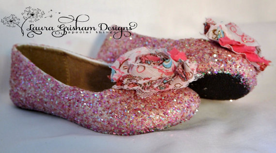 Wedding - BALLET FLATS for Girls~ Soft Colors with Shabby Chic Roses~ Shoe Clips can be Easily be Changed or Removed~ Fast Service & Shipping Always!