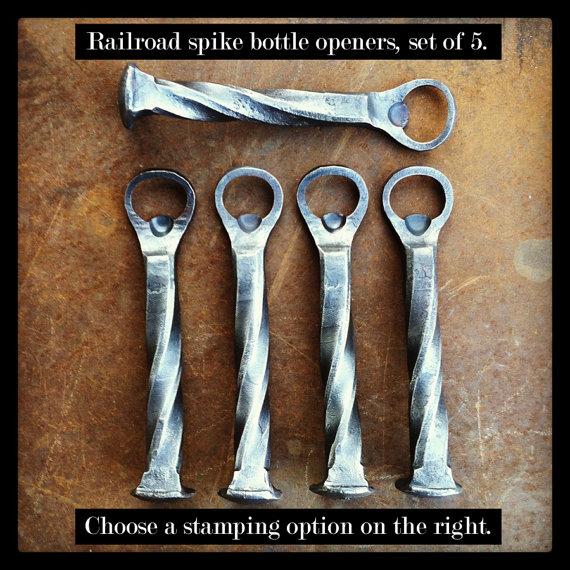 Wedding - 5 Groomsmen Gifts - Personalized Railroad Spike Bottle Openers - item B17 - Groom Gift. Usher Gift. Father of the Bride. Best man. Favor.