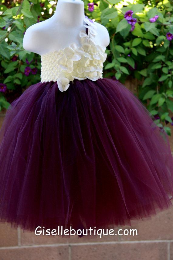زفاف - Flower girl dress Eggplant ,Plum ivory tutu dress, baby tutu dress, toddler tutu dress, wedding, birthday,