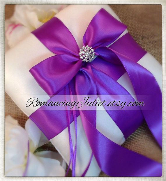 زفاف - Romantic Satin Elite Ring Bearer Pillow...You Choose the Colors...Buy One Get One Half Off...shown in ivory/royal purple