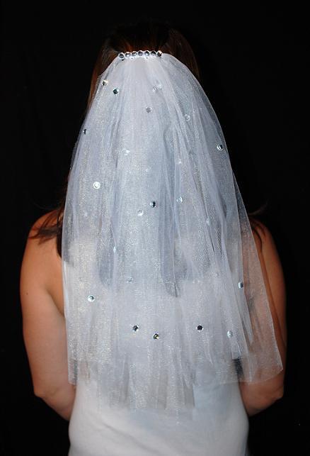 زفاف - Wedding or Bachelorette Party 2-Tier Veil Hair Clip With Rhinestones - Extra Long Length