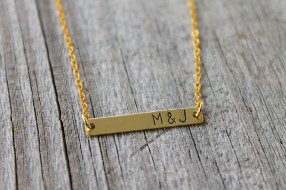 Wedding - Gold Bar Initial Necklace - Hand Stamped Personalized Gold Bar Letter Necklace Custom Bridal Bridesmaid Gift Wedding Minimalist Jewelry