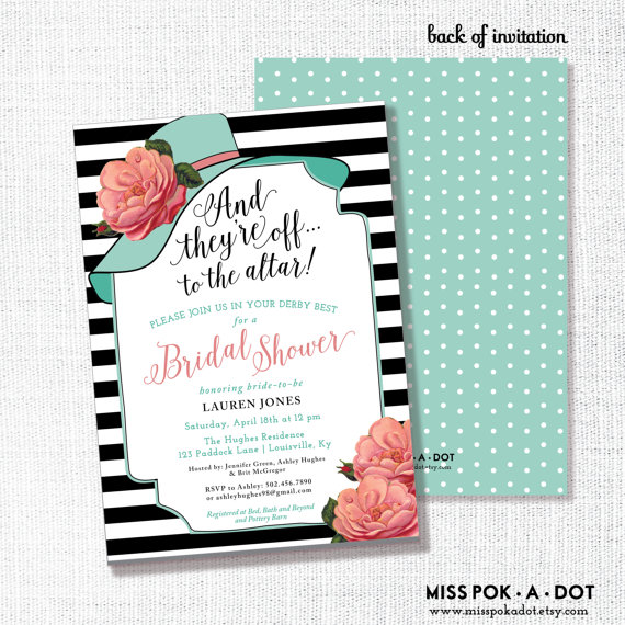 Hochzeit - Kentucky Derby bridal shower invitation - they're off to the altar big hat brunch wedding shower