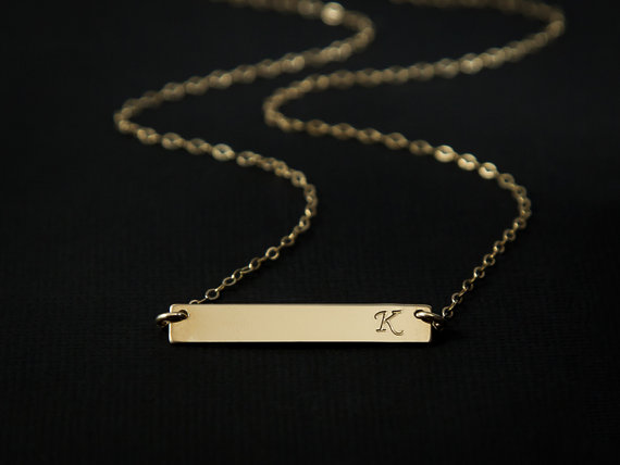 Hochzeit - Sale - Nameplate Necklace.Gold Bar Necklace.contemporary Bridesmaids Jewelry.Initial Rectangle Necklace.Initial Charm Necklace.Gift for her.