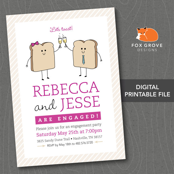 Hochzeit - Printable Engagement Party Invitation "Let's Toast" / Customized Digital File (5x7)