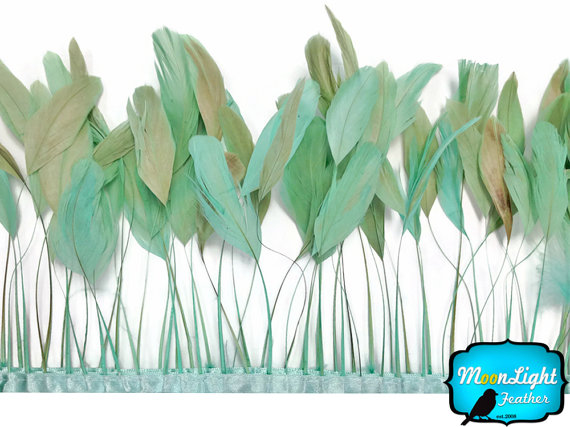 Mariage - Stripped Feathers, 1 Yard - TIFFANY BLUE Stripped Coque Tail Feathers Wholesale : 3305