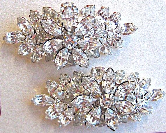 Mariage - Bridal Shoe Clips, Vintage Style, Rhinestone shoe clip, Crystal shoe clips, Wedding Shoes, Wedding accessories, Clear crystal clips
