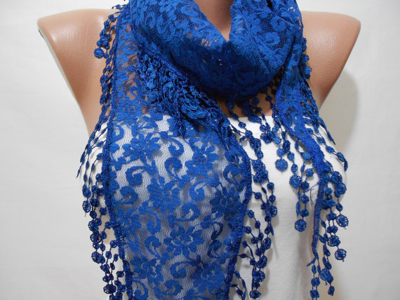Hochzeit - ON SALE Cobalt Blue Lace Scarf Shawl Fashion Accessories Royal Blue Weddings  Bridesmaids  Gift ideas For Her Mothers Day Gifts Scarf Club