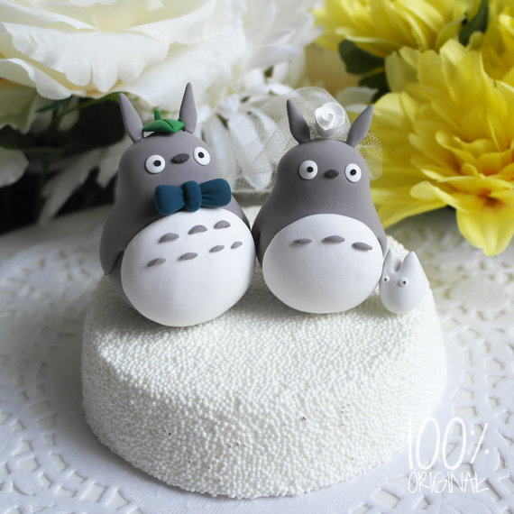 زفاف - Custom Wedding Cake Topper - Cute Totoro Couple