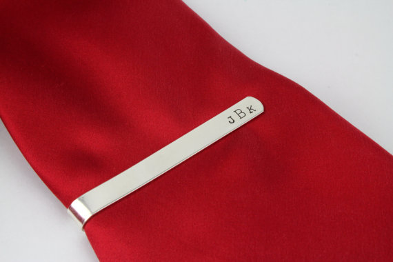 Hochzeit - Personalized Sterling Silver Tie Bar - Men's Custom Hand Stamped Tie Bar - Groomsmen Gift - Best Man Gift - Valentine's Day's  Gift