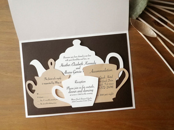 Wedding - Wedding Invitations Set, Tea Time Themed Wedding, Tea Ceremony, English Style Party, Tea Pot, Tea Set, Cutout, Scrapbook, Papercut by Naboko