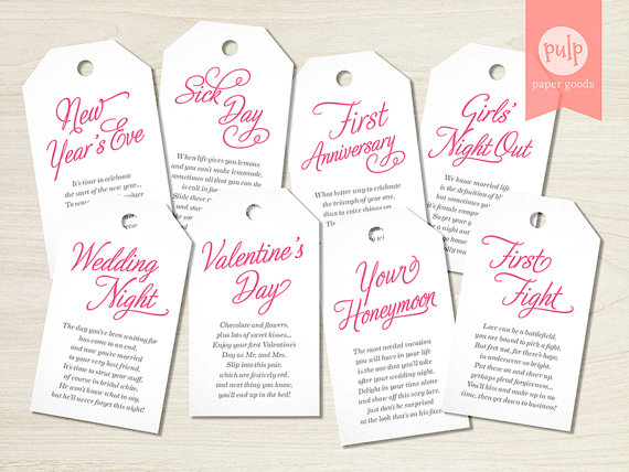Wedding - PRINTED ITEM: Panty Tags with Poems / Lingerie Shower or Bachelorette Party Gift Set / Bridal Gift from Bridesmaids - Set of 8