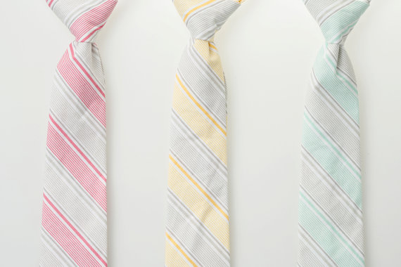 زفاف - Boys Neckties - Gray Stripes - Pink, Yellow, or Mint - Ring Bearer Ties