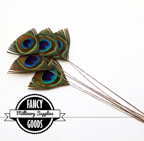 Mariage - 6 - Stripped / Cut - Peacock Feather Picks - Millinery - Bridal -  Bouquets