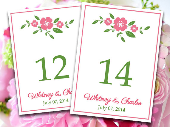 Mariage - Dainty Blossom Wedding Table Number Microsoft Word Template 