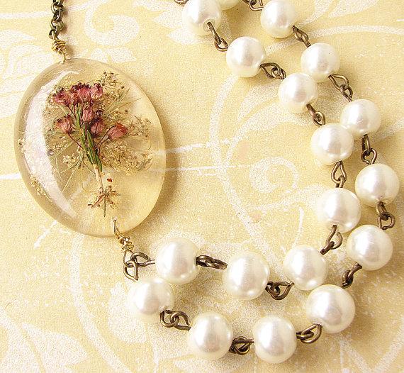 Mariage - Real Flower Jewelry Real Flower Necklace Bridesmaid Jewelry Statement Necklace Double Strand Beadwork