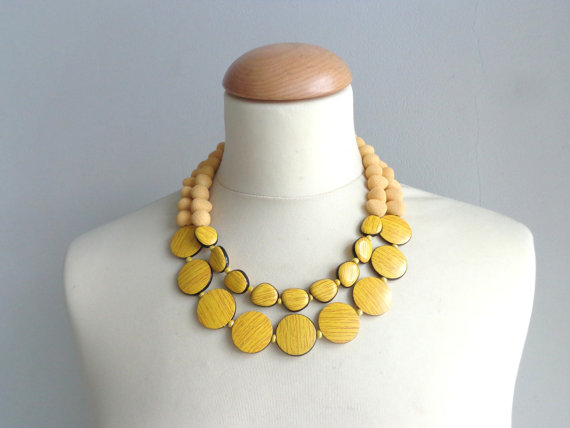 Mariage - bridal jewelry,chunky yellow black necklace