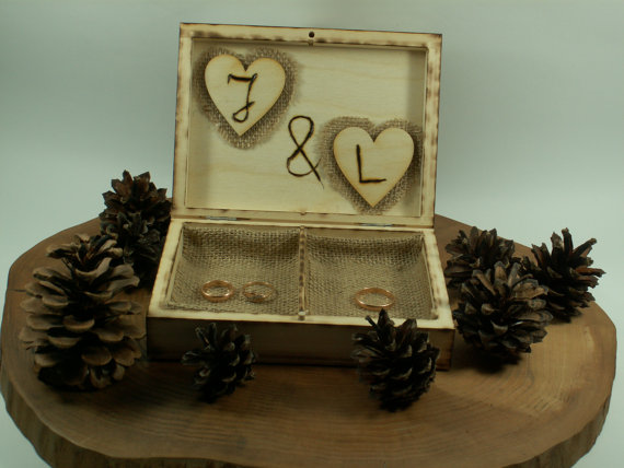 Wedding - Rustic Wedding Ring,Pillow Personalized Ring Box