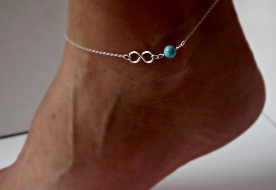 Mariage - Sterling Silver Infinity Anklet with Turquoise Something Blue Delicate jewelry Sorority gift Girlfriend gift Wedding Gifts Shower Gifts