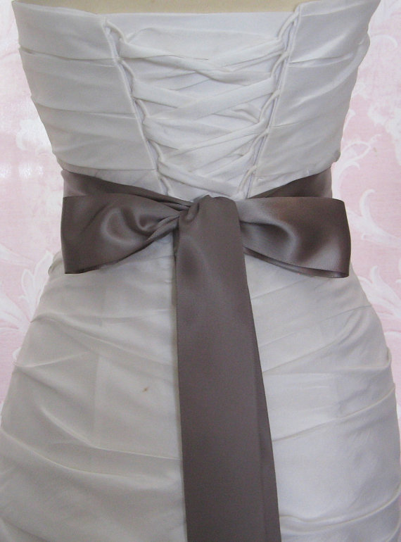 Hochzeit - Double Face Gray Satin Ribbon, 2 Inch Wide, Ribbon Sash Grey, Steel Gray Bridal Sash, Wedding Belt, 4 Yards
