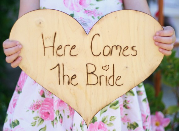 Wedding - HUGE Here Comes The Bride Sign For Flower Girl or Ring Bearer (item E10508)
