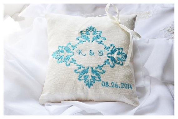 Wedding - Personalised Ring Bearer Pillow ,wedding ring pillow, wedding pillow ,  embroidery wedding pillow (R62)