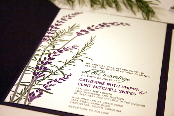 Hochzeit - SAMPLE Lavender and Rosemary Wedding Invitation