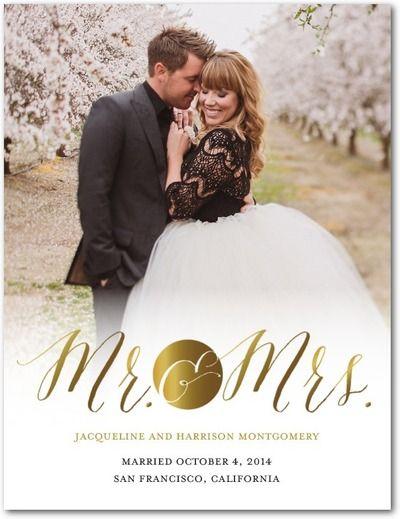 Hochzeit - Gleaming Gold Beauty Wedding Announcement Postcards 