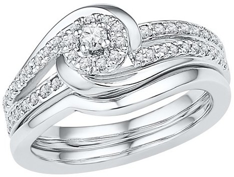 زفاف - 1/4 CT. T.W. Round Diamond Prong Set Bridal Ring in 10K White Gold (I2-HI)