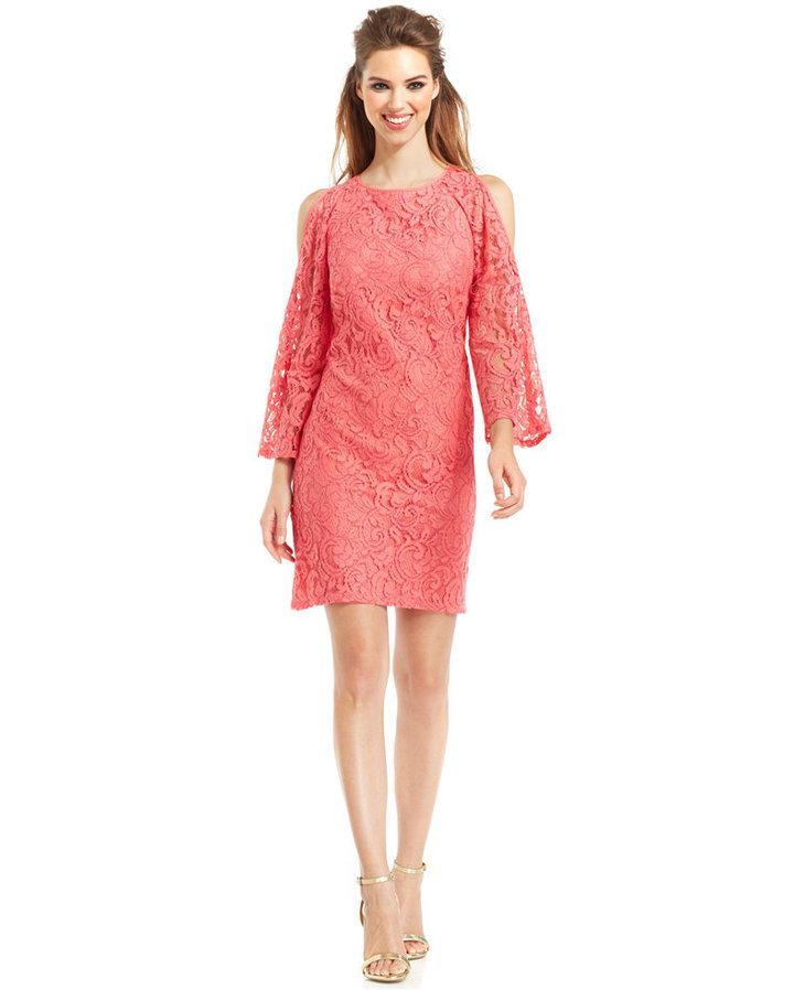 Hochzeit - Adrianna Papell Cutout-Shoulder Lace Dress