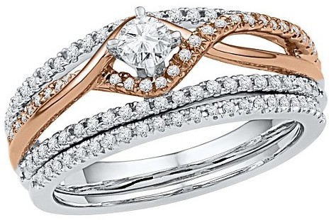 زفاف - 1/2 CT. T.W. Round Diamond Prong Set Bridal Ring in 10K Two Tone (IJ-I2-I3)