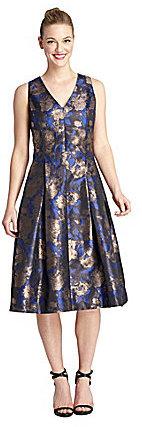 tahari asl cowl neck metallic gown