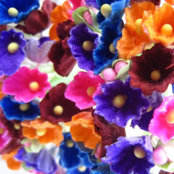 زفاف - Forget Me Nots Flocked Paper Millinery Flowers in Fall Mix 2 Bouquets