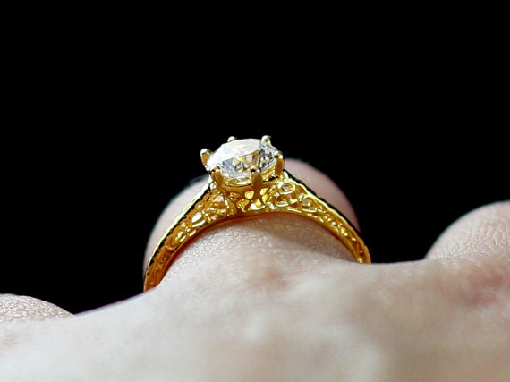 زفاف - Engagement Ring Rhemba Antique Filigree White Sapphire Engagement Ring Custom Size White-Yellow-Rose Gold-10k-14k-18k-Platinum