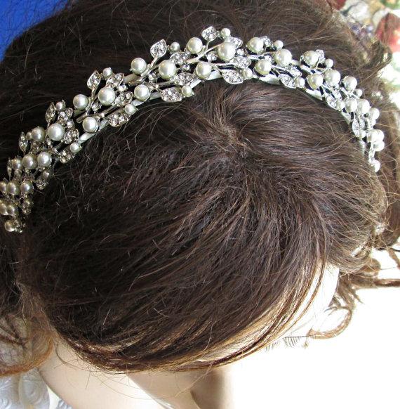 Hochzeit - Wedding Headband, Hair accessories, wedding accessories, Bridal Hair Piece, Pearl Headband, Jeweled Ribbon , wedding headpiece