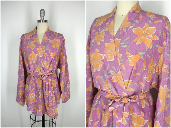زفاف - Kimono / Silk Kimono Robe / Kimono Cardigan / Kimono Jacket / Wedding lingerie / Vintage Sari / Art Deco / Downton Abbey / Purple Floral