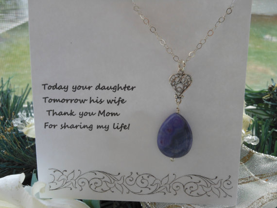 زفاف - Mother of Bride Gift, Sterling Silver Teardrop Necklace, Silver Heart Necklace, Gift for Mom, Bridal Jewelry, Spring Wedding, Message card