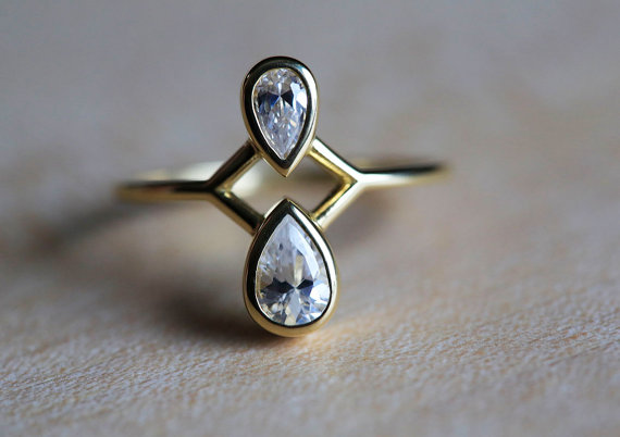 Wedding - Pear Diamond Engagement Ring, Pear Cut Engagement Ring, 18k gold
