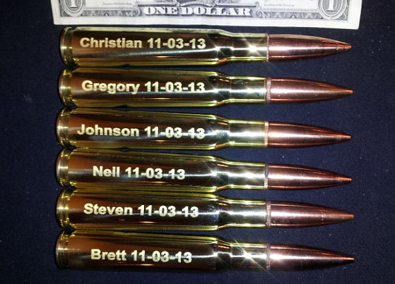 Mariage - 6 ENGRAVED Groomsmen Gift Party Pack of 50 Cal Bullet Bottle Openers