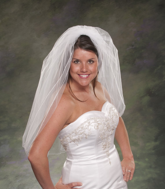 زفاف - Wedding Veils Elbow Length 2 Tier Pencil Edge Veils 32 Inch White Bridal Veils Veils Ivory Wedding Veils 2 Tier Tulle Veils