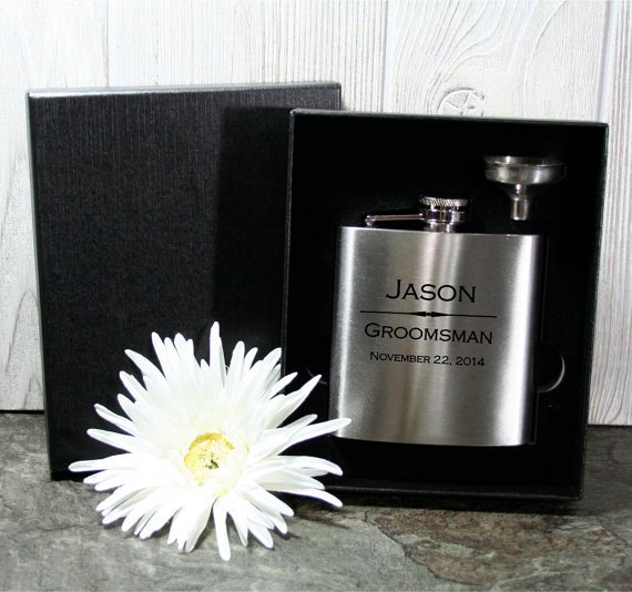 Wedding - 12 Unique Groomsmen Stainless Steel Flask in Gift Box  Personalized 6oz Wedding Flask & Funnel Gift Set - Perfect for Wedding Party Favors