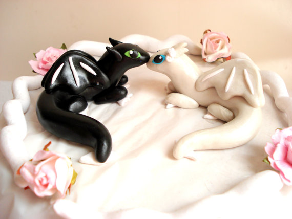 زفاف - Dragon Wedding Cake Topper Geek Cake Toppers Black and White Wedding Dragons