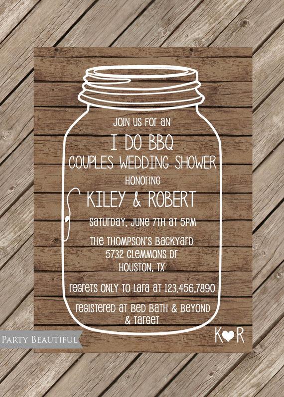 Свадьба - Couples or Coed Wedding Shower Invitation-Rustic I Do BBQ, Mason Jar, Wood, Printable